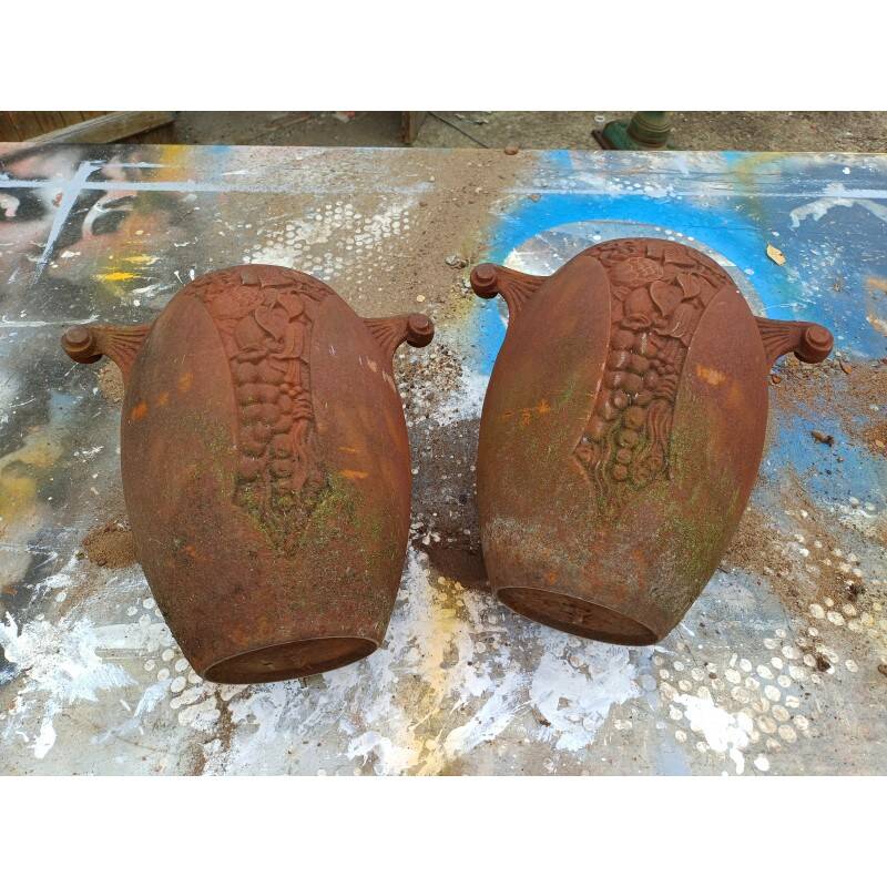 Pair of art deco cast iron vases from Charleville-Mézières