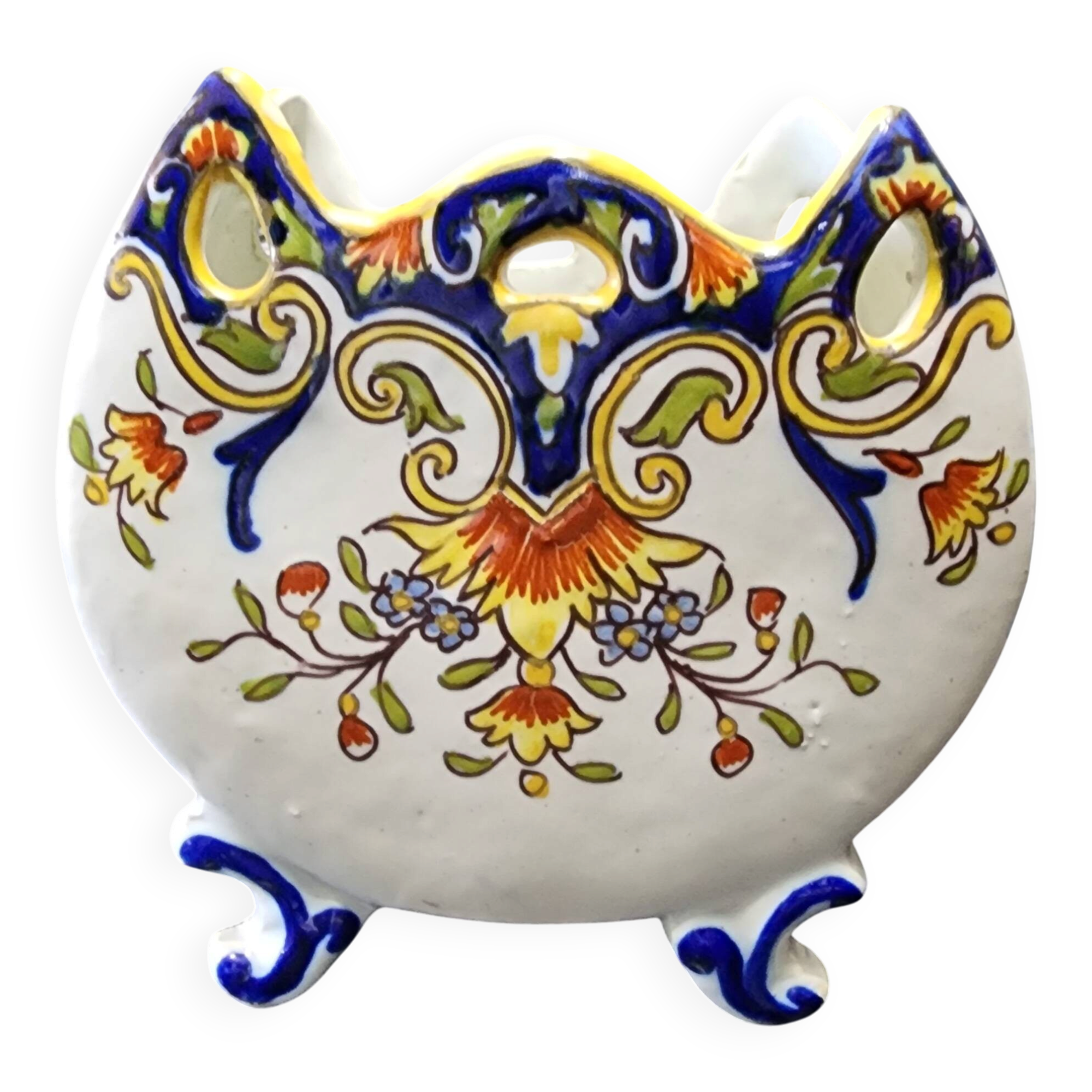 Vintage cache-pot planter in hand-painted earthenware.