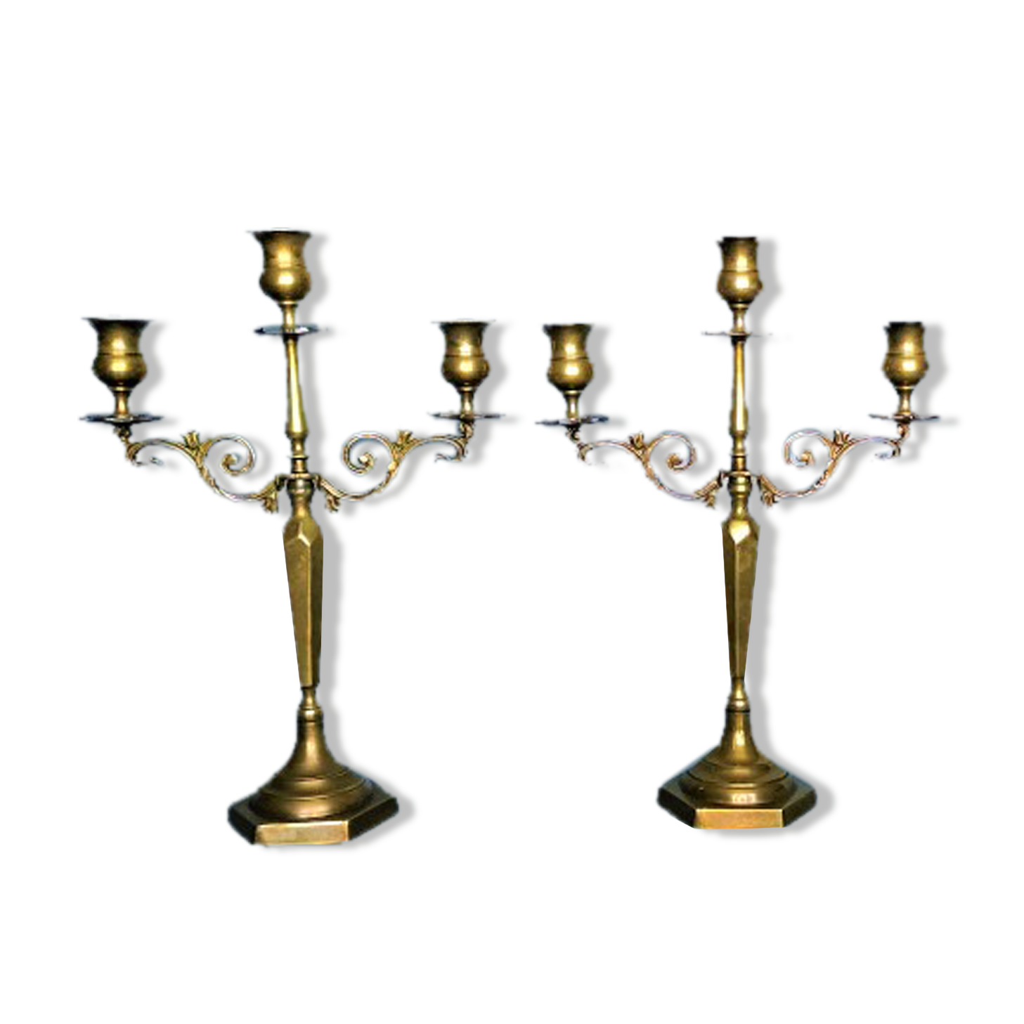 Pair of chandeliers three neo-classical fires - patinated bronze - 1950s - France