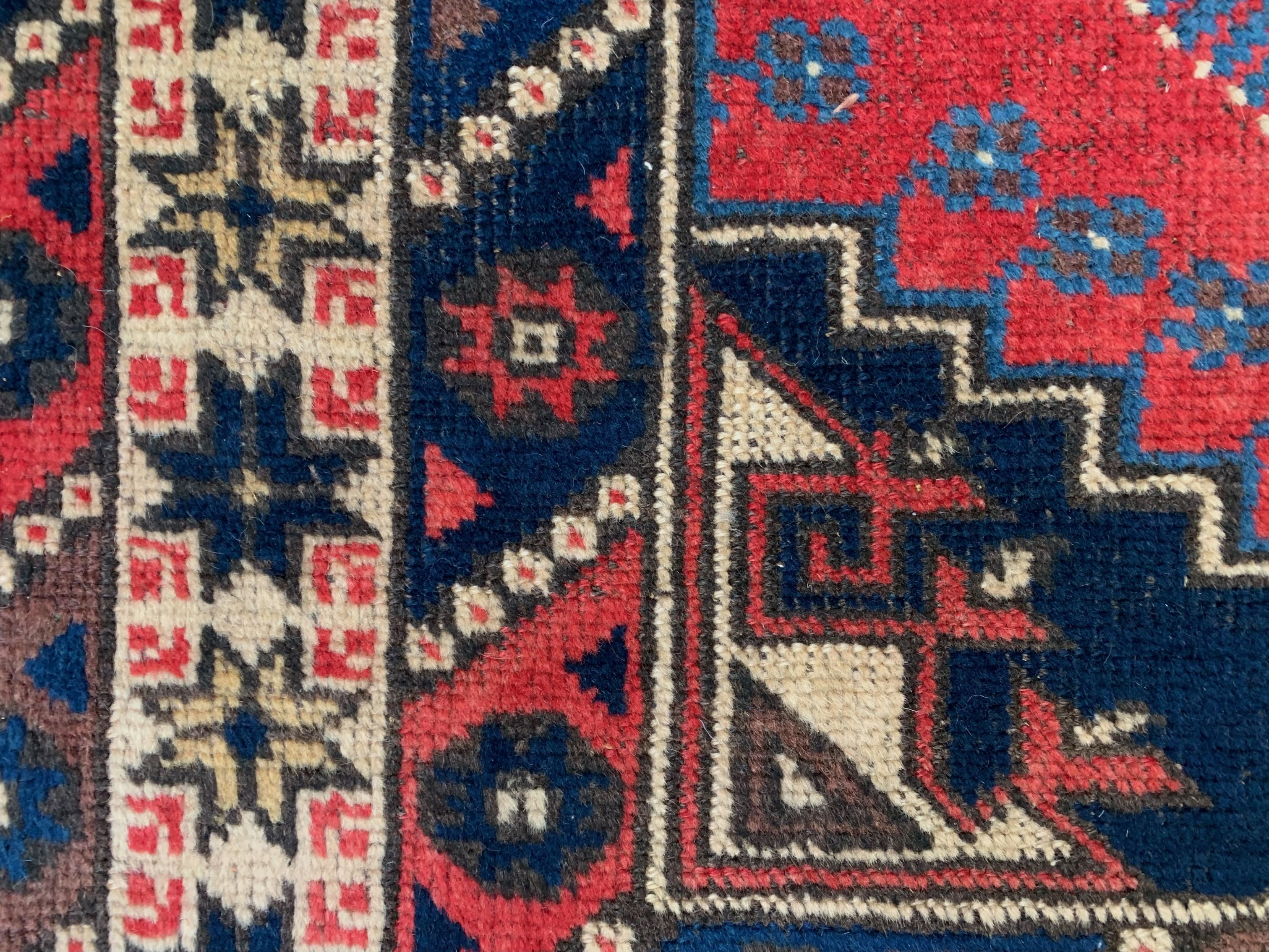 Turkish runner 475x97 cm tribal rug, red, beige, blue, vintage