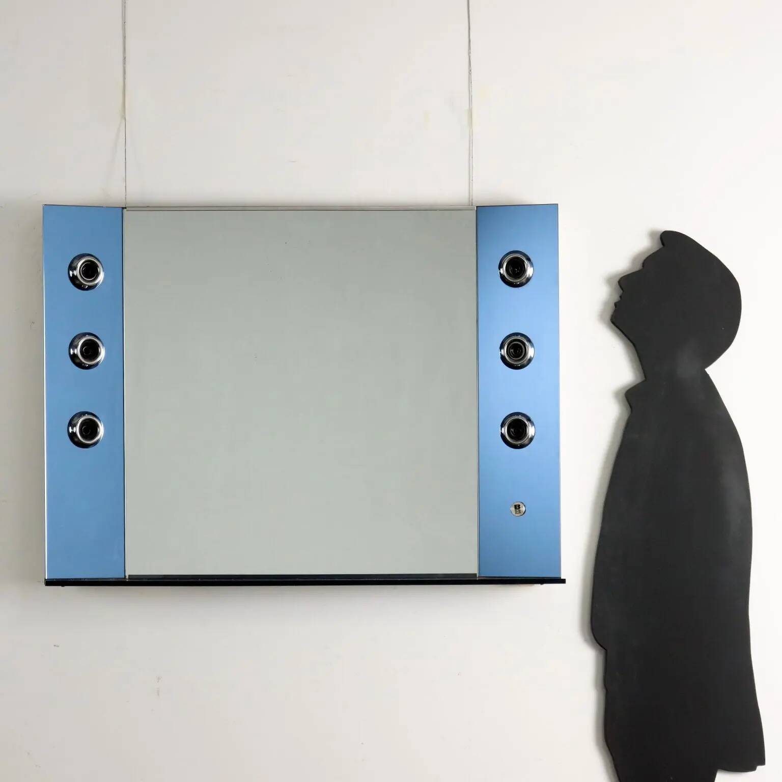 Miroir design vintage avec lumières en verre, Italie, années 1960