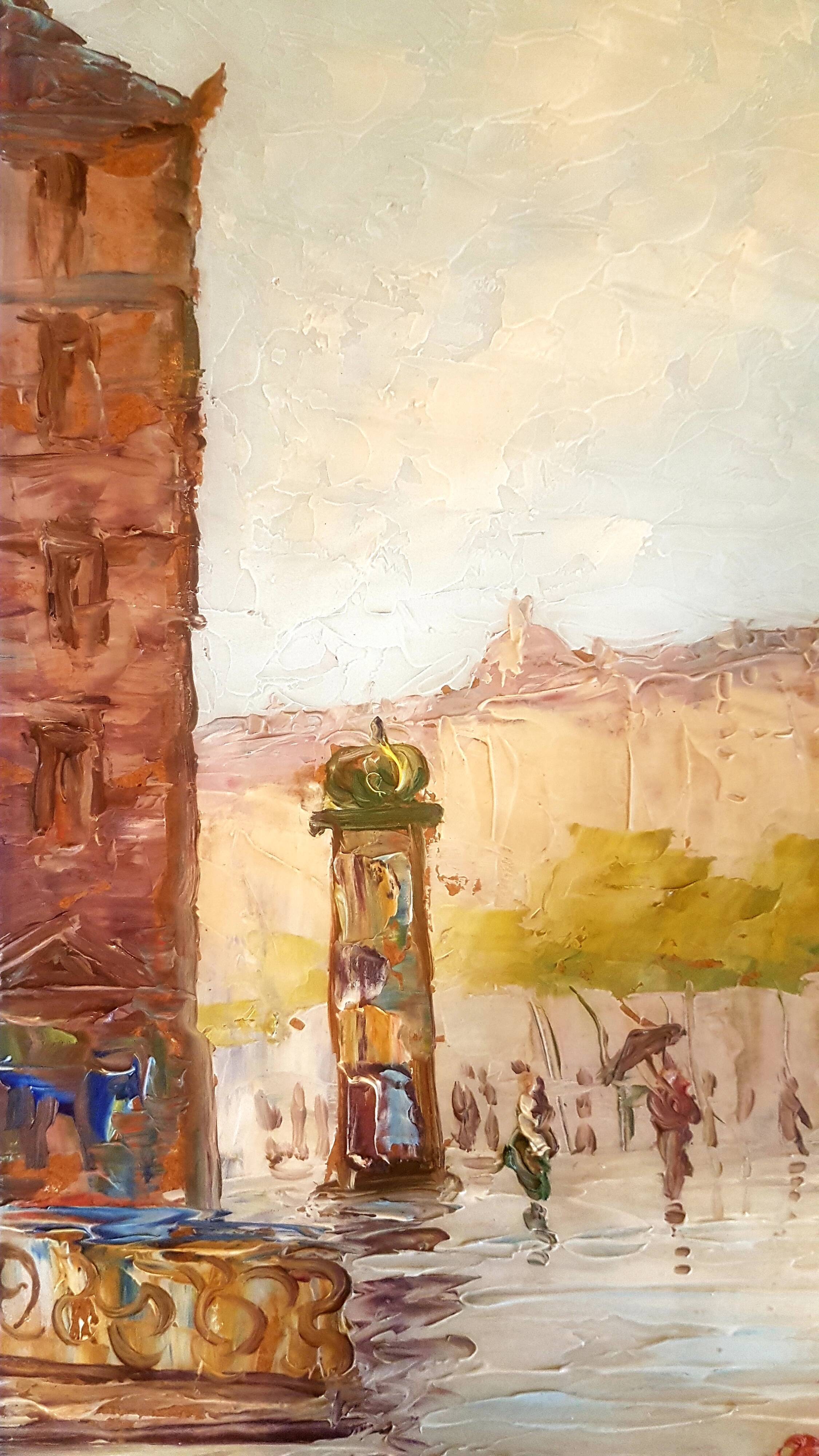 Painting from the 1940s The Flower Market signed Robert Giovani