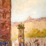 Painting from the 1940s The Flower Market signed Robert Giovani