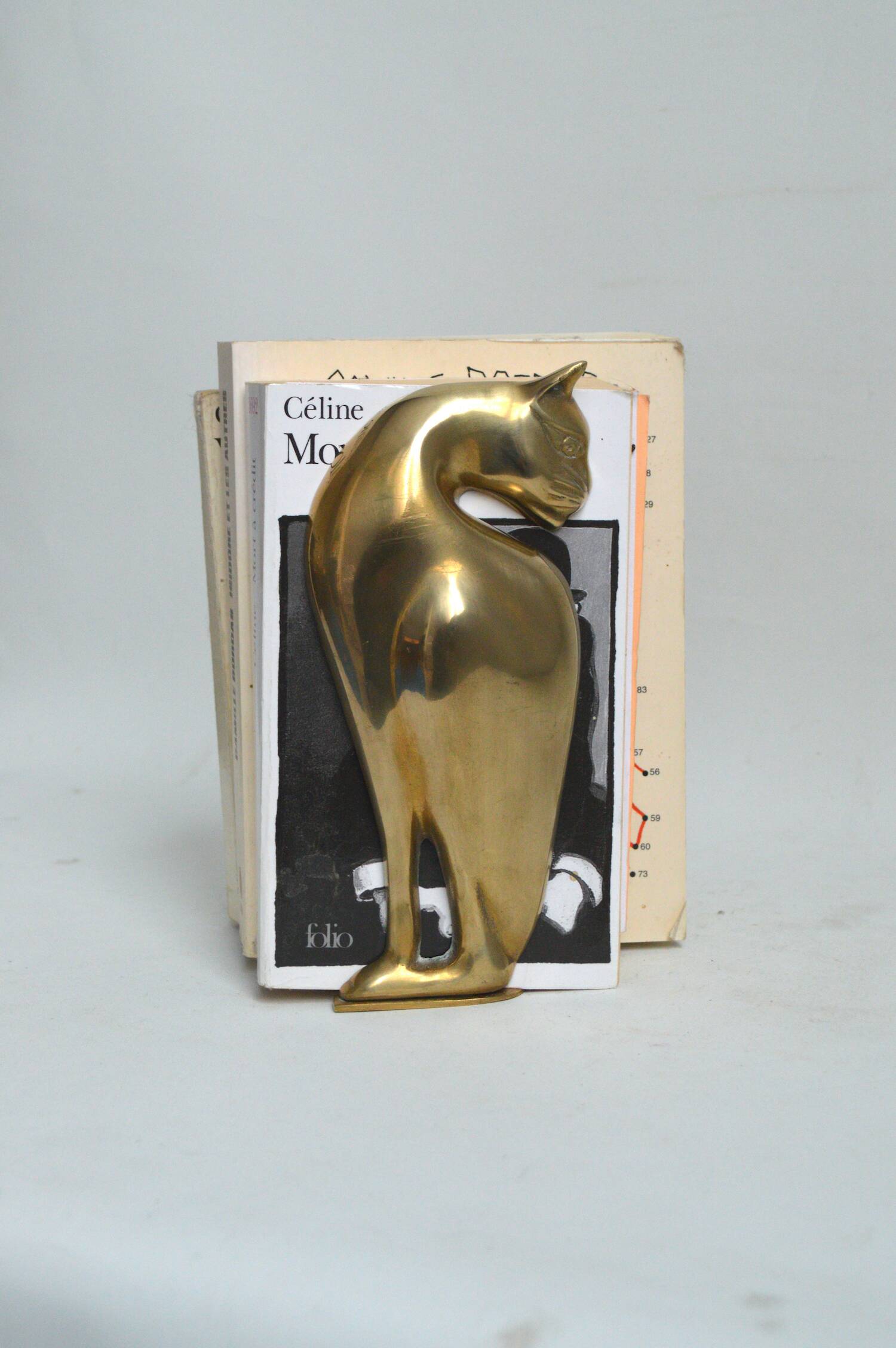 Feline brass bookends