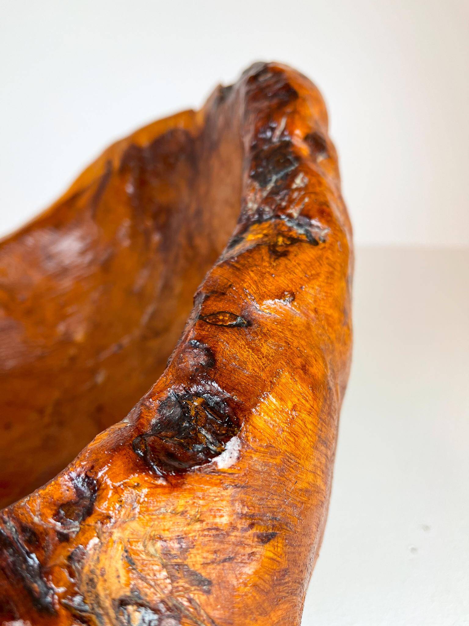 Exceptional large bowl in organic Swedish folk root, around 1960.