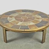 Vintage round coffee table with ceramic tiles by Danish artist TUE POULSEN,