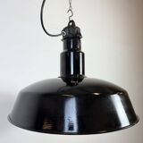 Large Industrial Black Enamel Factory Lamp with Cast Iron Top, 1950s