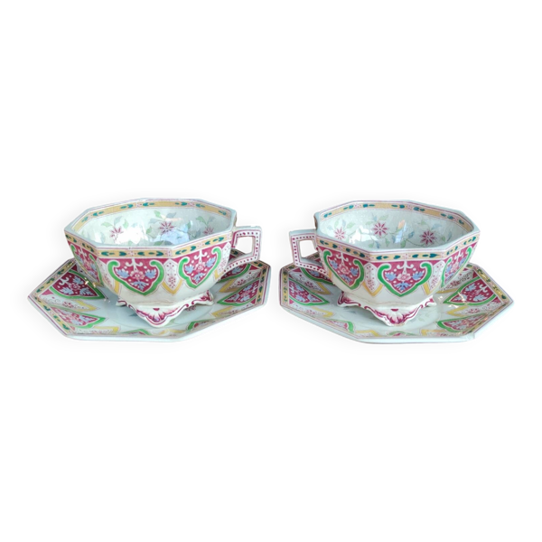 Face à face tasses + sous tasses Sarreguemines modèle Peking