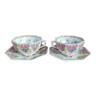 Face à face tasses + sous tasses Sarreguemines modèle Peking
