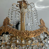 Lustre cascade en bronze et pampilles de cristal