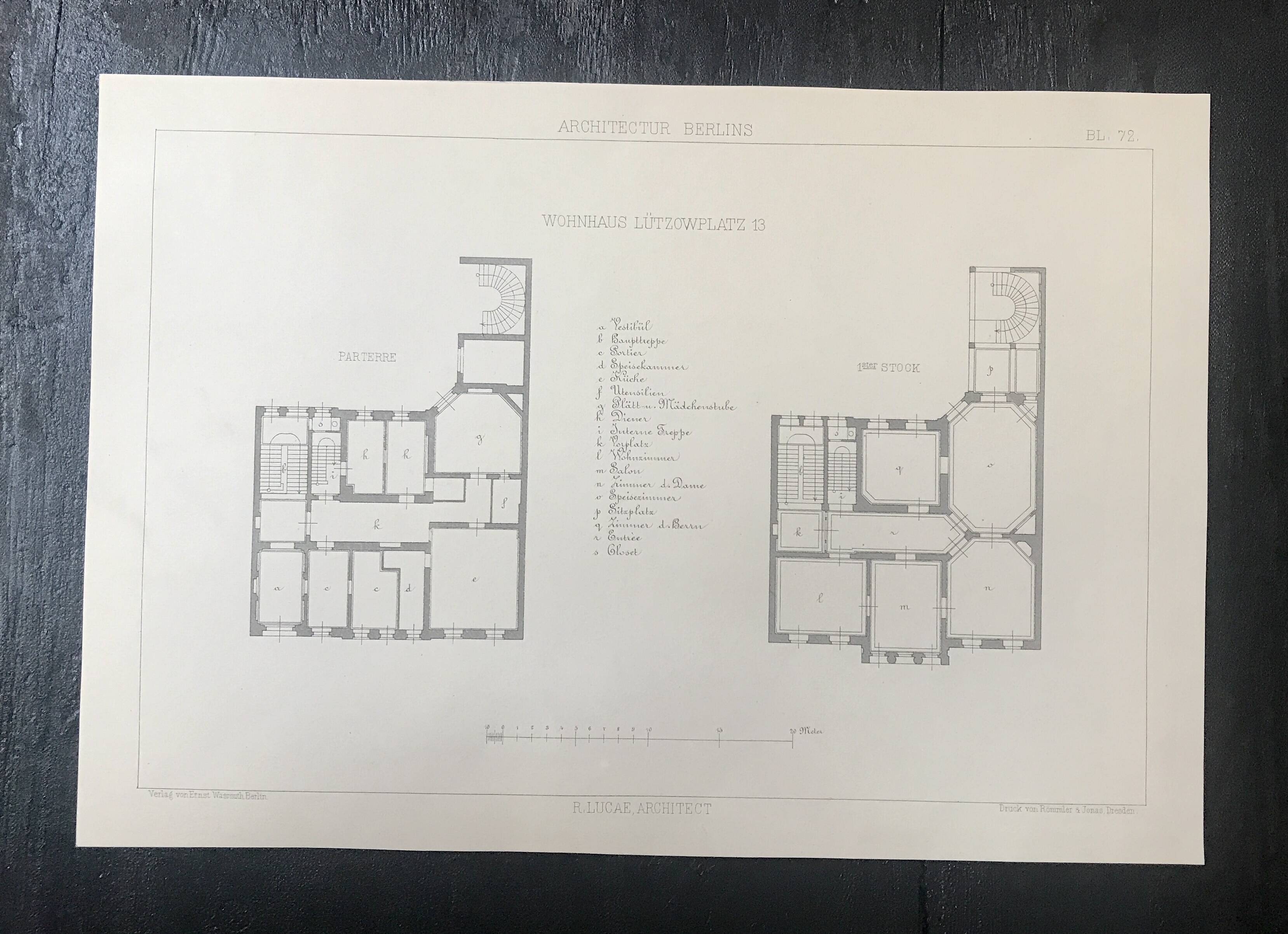 Illustration of a remarkable building and plan of 19th century German architecture