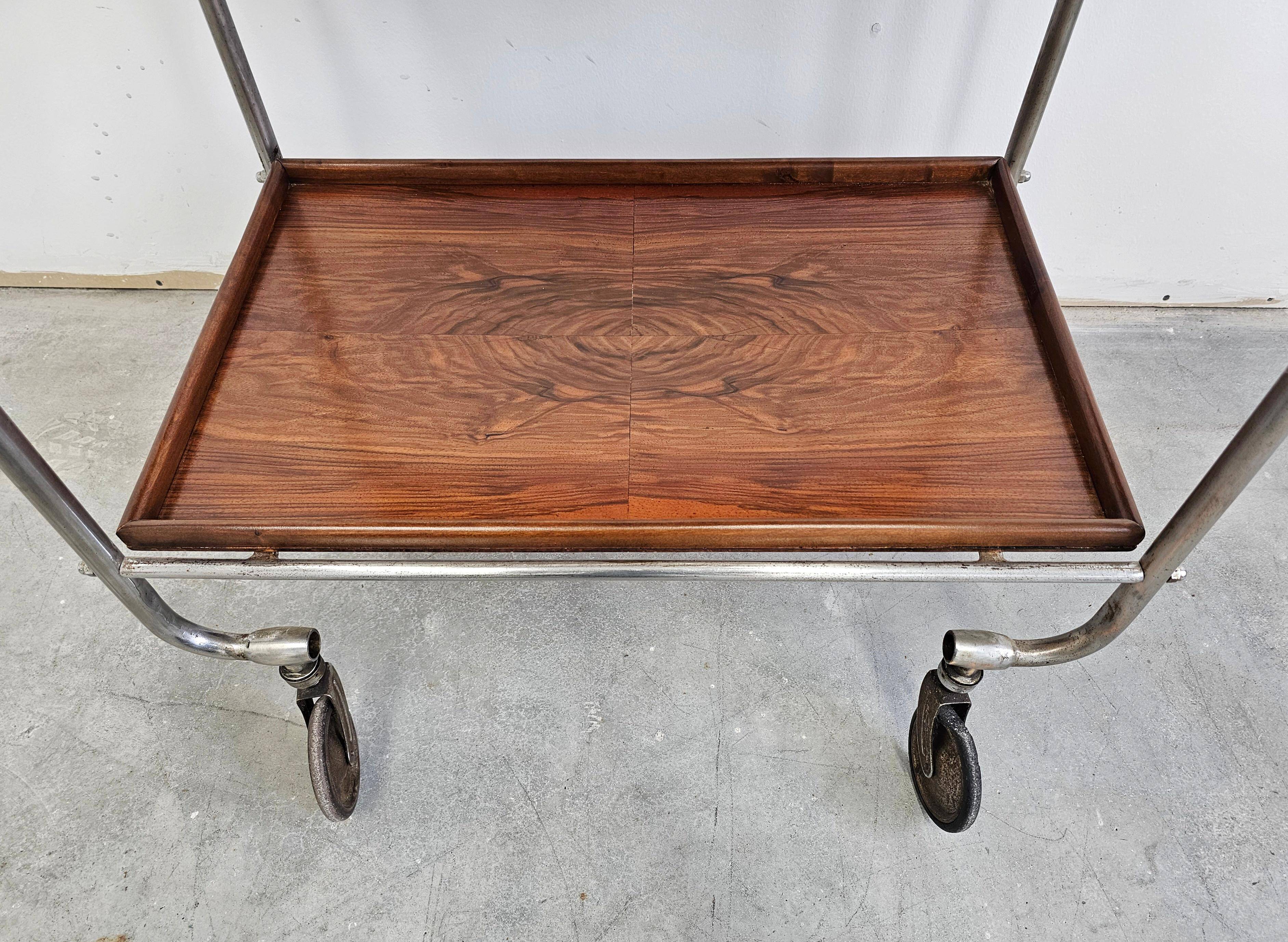 Bauhaus bar cart in walnut root veneer and steel