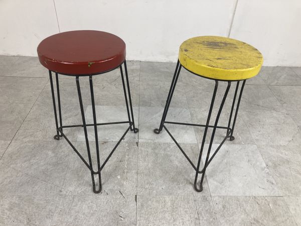 Paire de tabourets industriels du milieu du siècle, années 1950