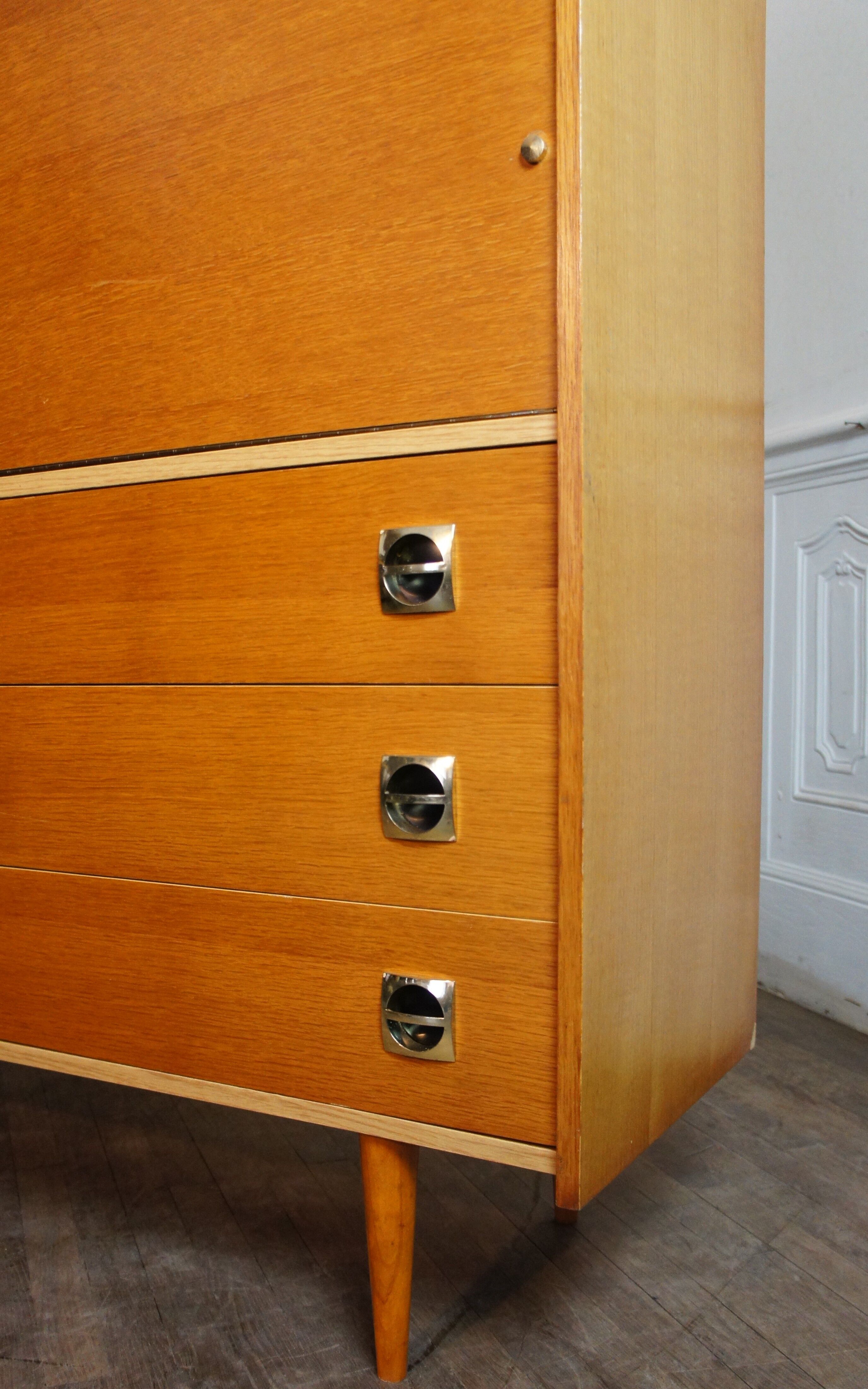 Armoire secrétaire vintage chêne doré