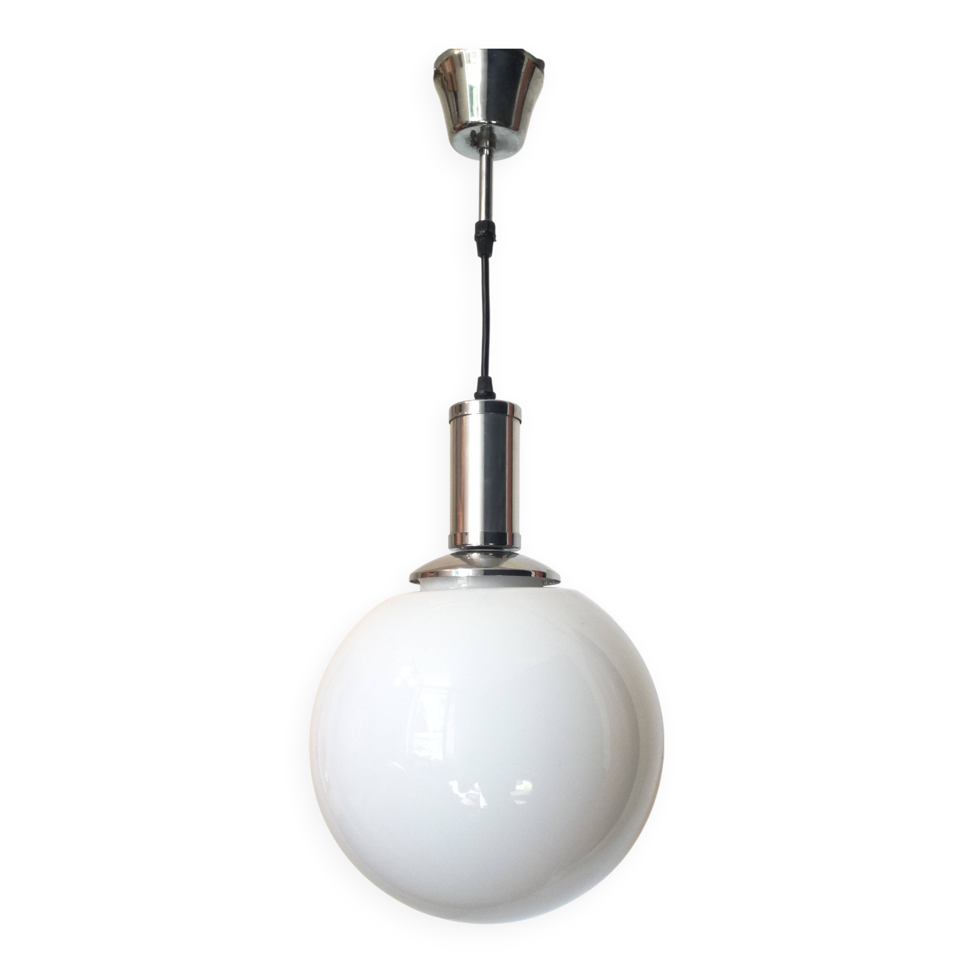 1970s glass and chrome globe chandelier