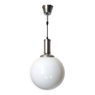 1970s glass and chrome globe chandelier