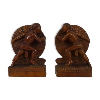 Pair of africanist rosewood bookends, art deco by b ralisam