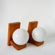 Pair of opaline ball wall lights and pine support 1980