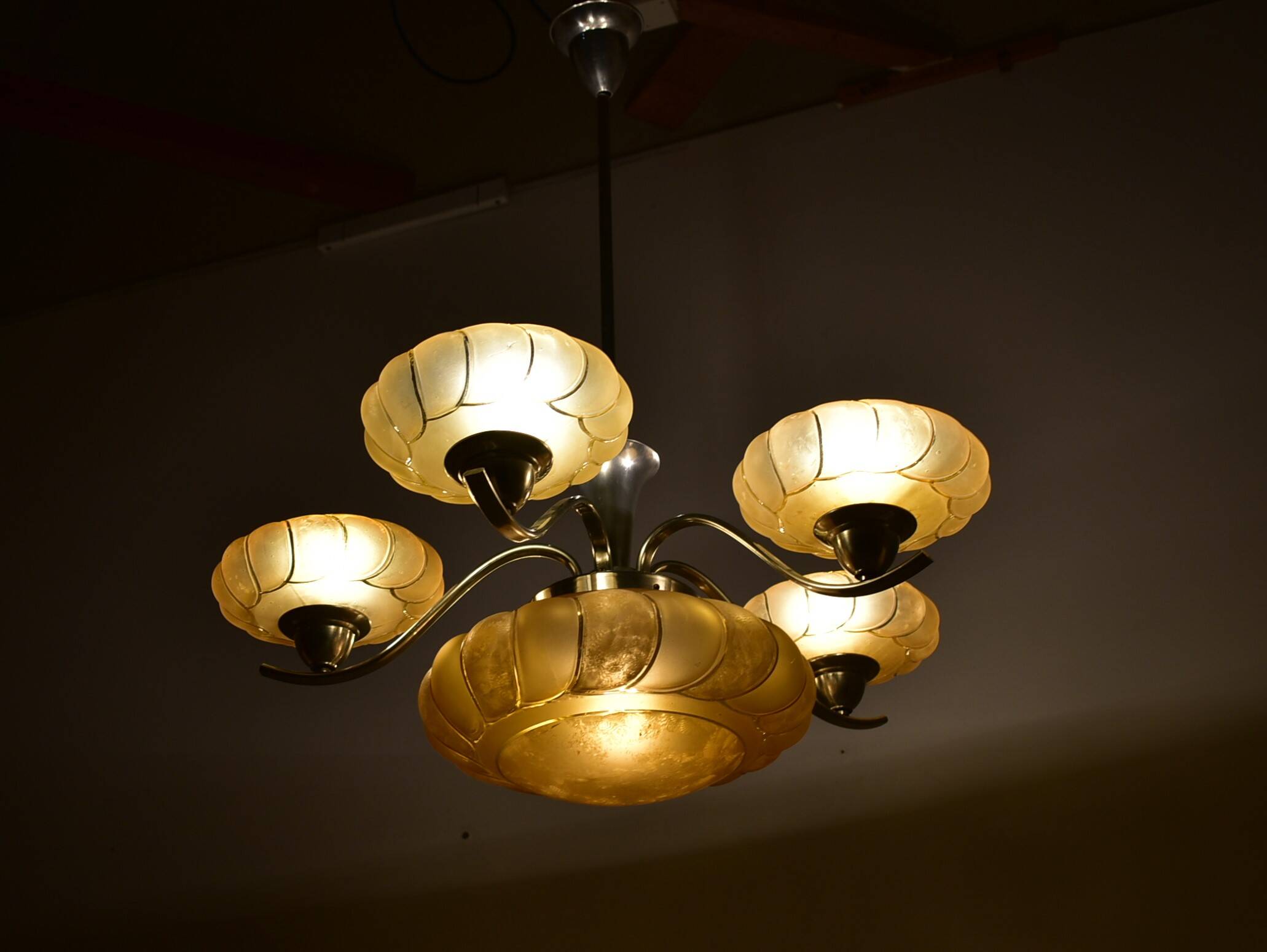 Art deco chrome and glass chandelier, 1930s