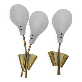 2 Brass and plexiglass tulip wall lights