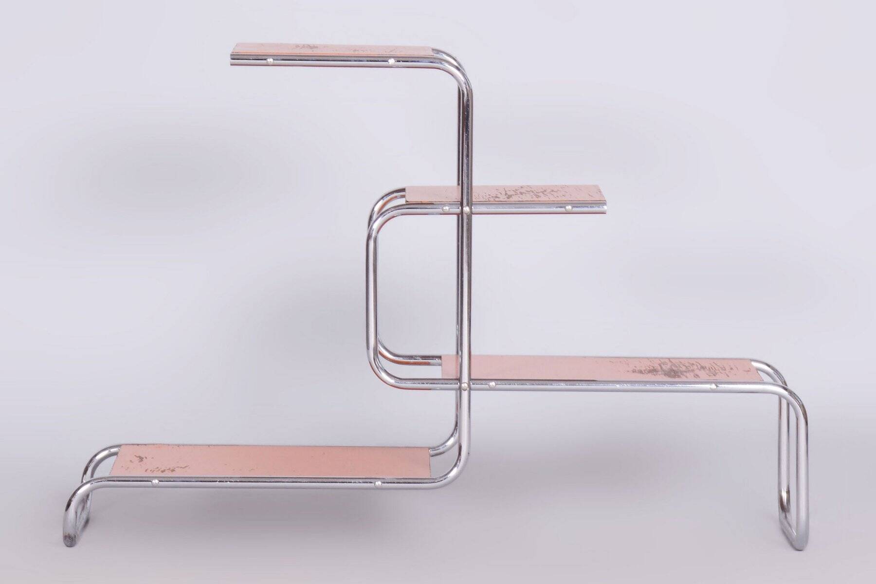 Bauhaus Chrome-Plated Steel and Lacquered Wood Shelf, 1930s