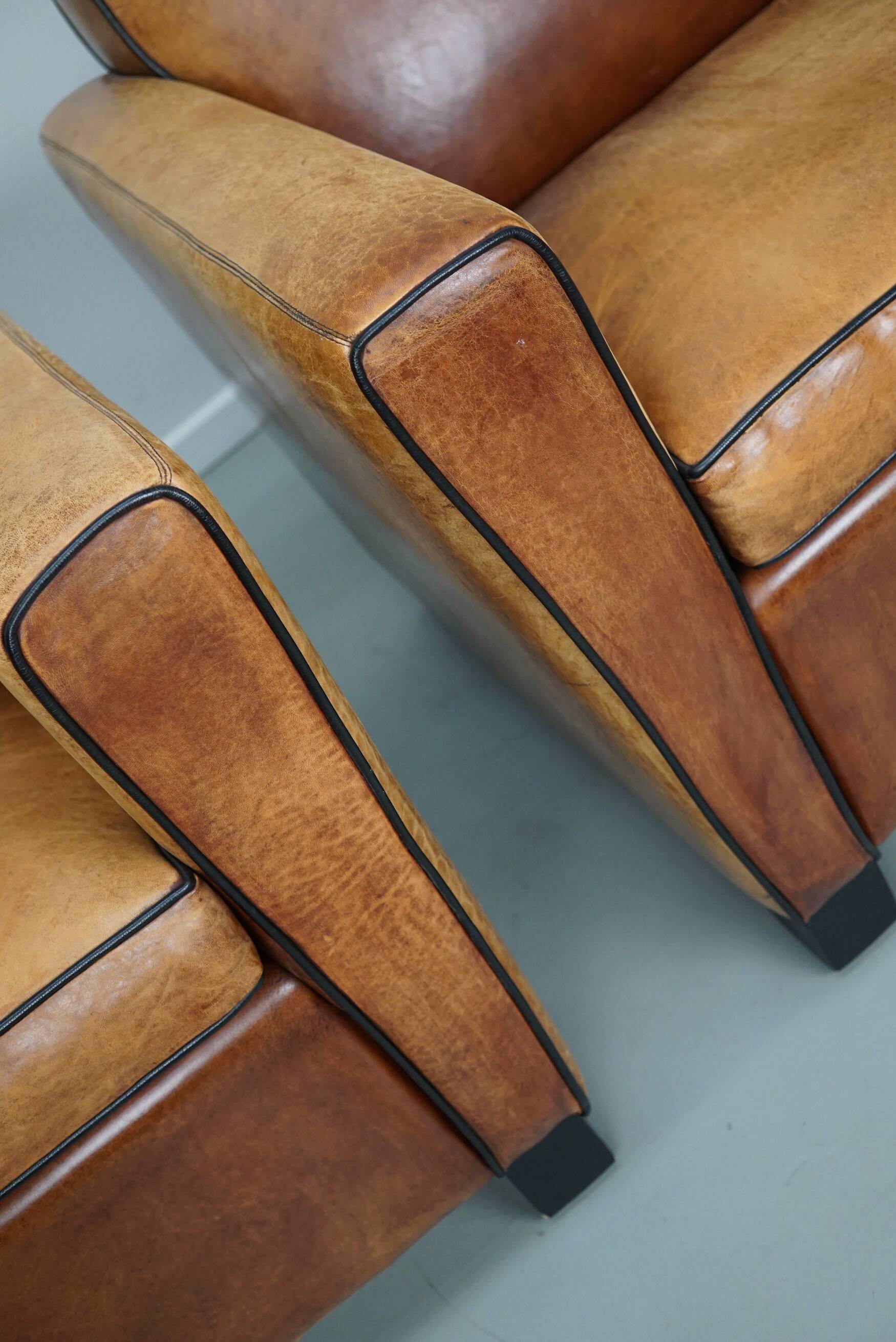 Fauteuils de club en cuir couleur cognac néerlandais vintage, ensemble de 2