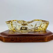 Ashtray / Catch-all Mid-Century Solid Glass Murano Style & Leather 1960
