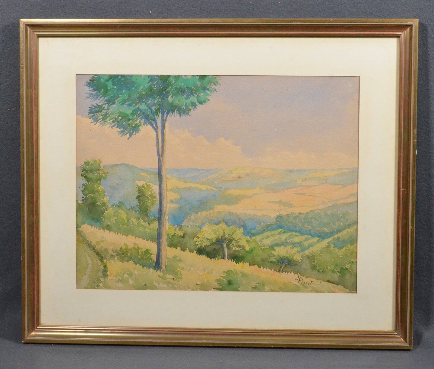 JL PONT (20th century) "Hilly Landscape" Signed watercolour