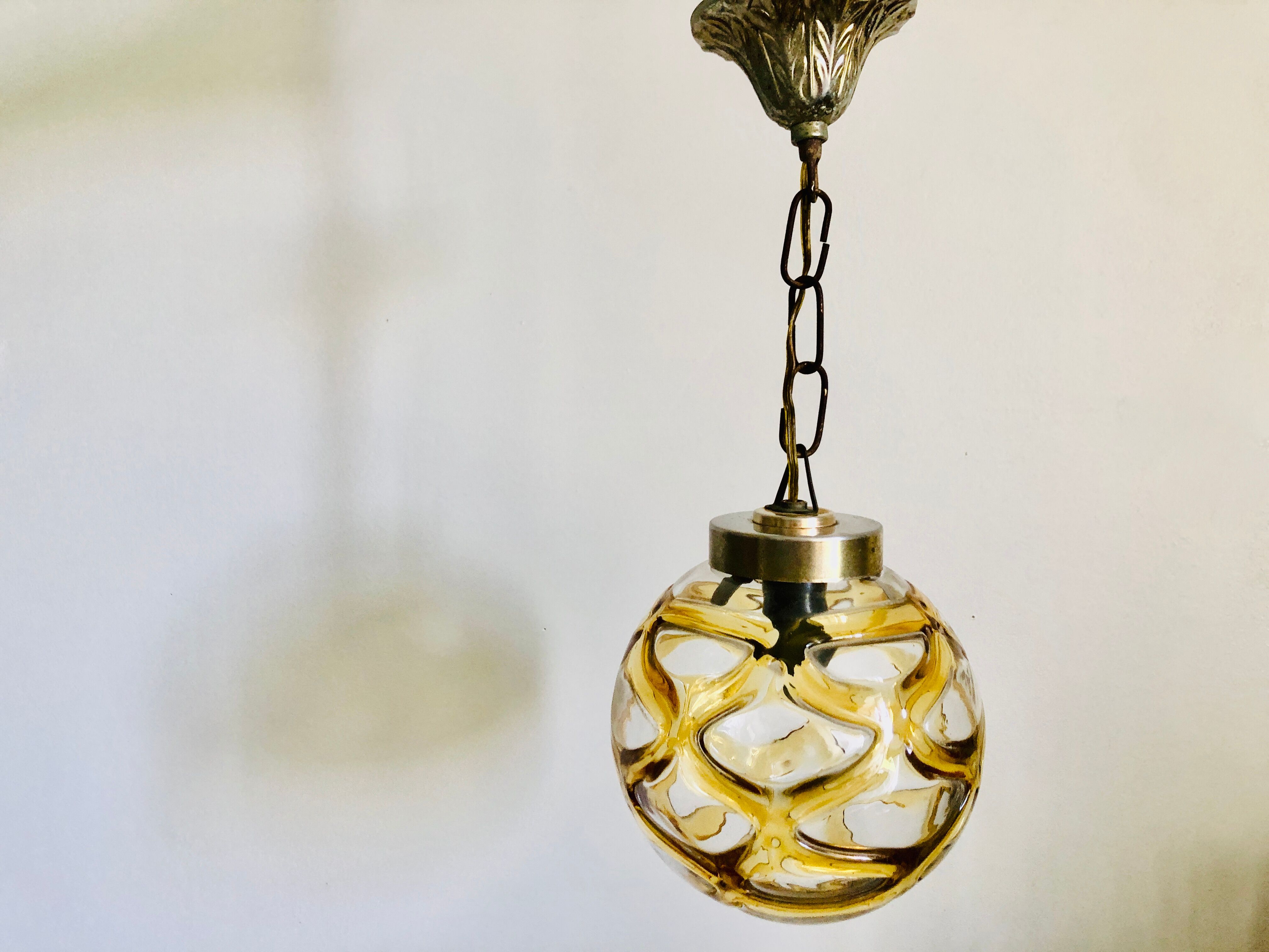 Yellow blown glass globe suspension 1960