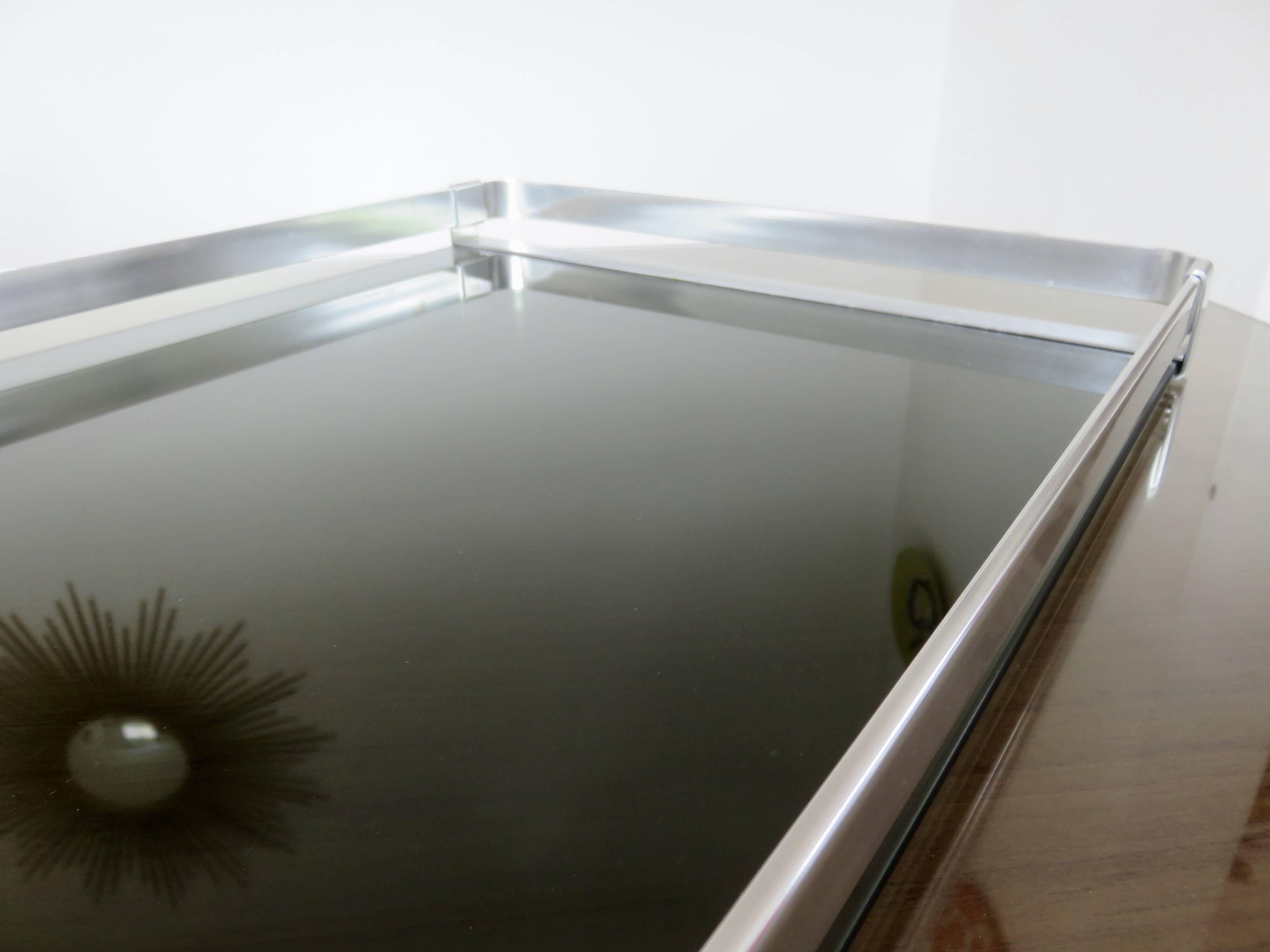 Very large tray, MB Italy for Roche Bobois, aluminum and smoked glass, 70