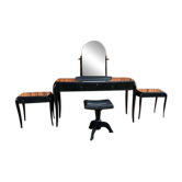 Art Deco French Black Dressing Table, Chair &amp; Nightstands, Set of 4