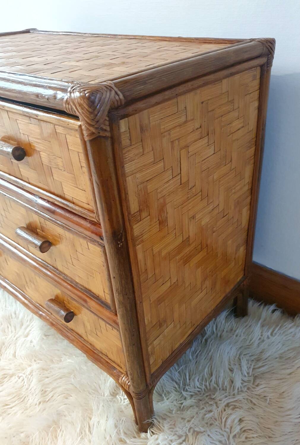 Commode en rotin 3 tiroirs