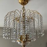 Lustre cascade en laiton et pampilles de cristal