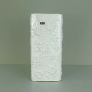 Vase vintage allemand de l'Ouest Scheurich Kosmos, émaillé blanc, motif sputnik modèle 263-31.