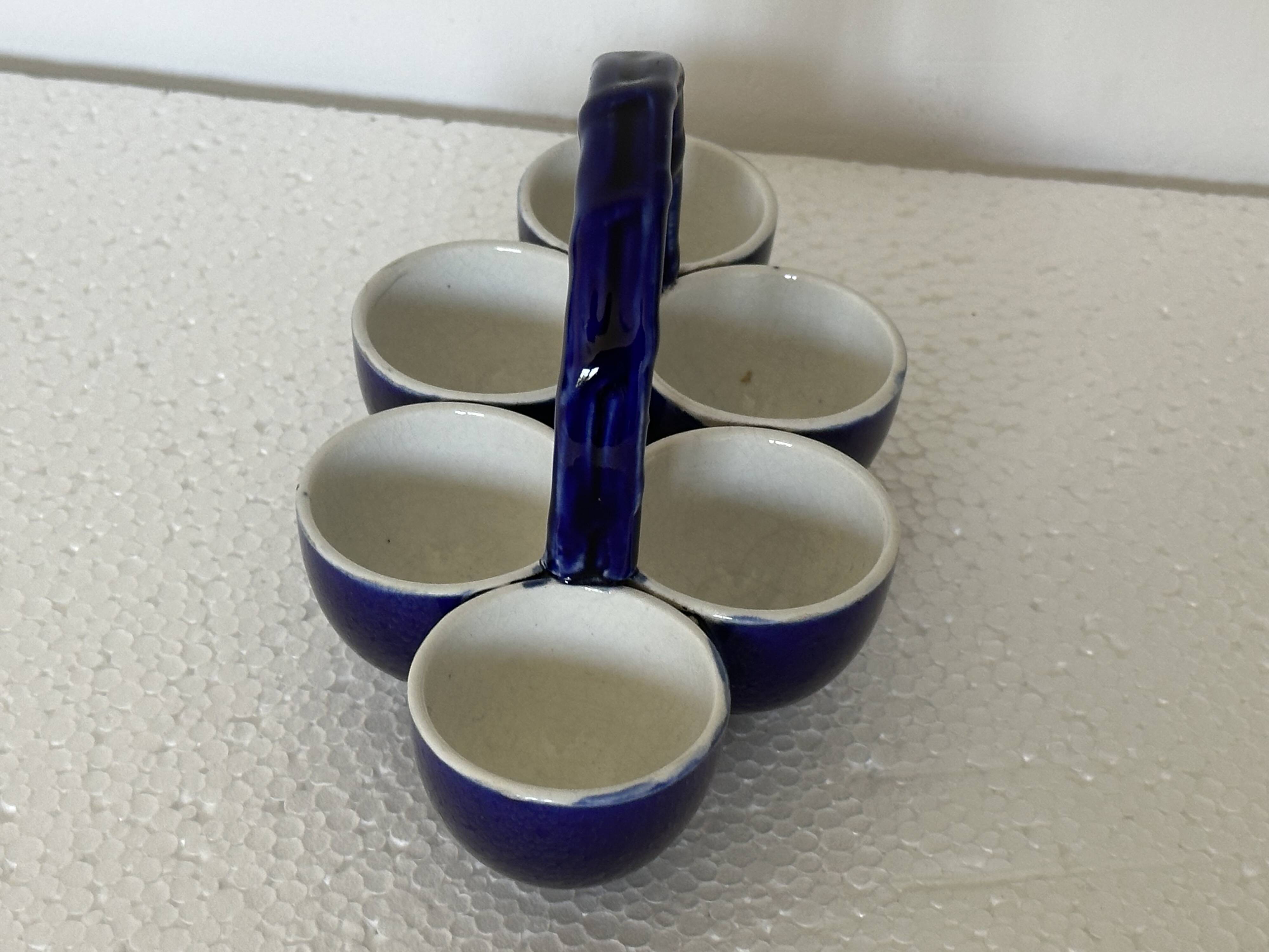 Cobalt Blue Egg Cup Service in earthenware by Georges Dreyfus workshop circa 1900