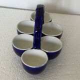 Cobalt blue earthenware egg cup service from the Georges Dreyfus workshop circa 1900