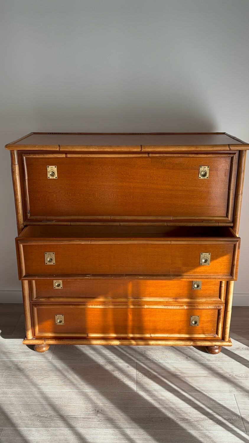 1970s wooden and bamboo bar cabinet
