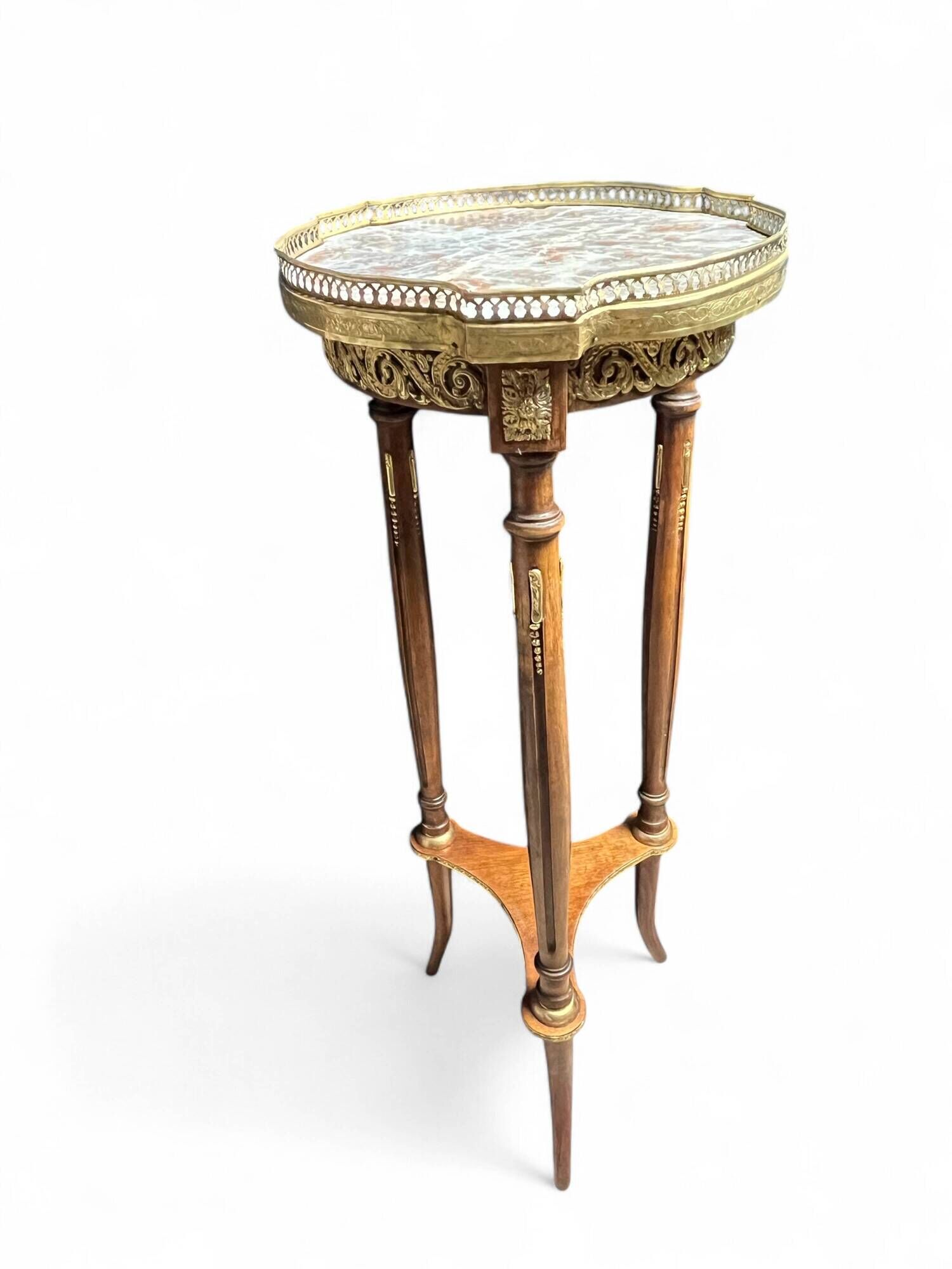 Louis XVI style tripod pedestal table, marble and brass, late 19th century