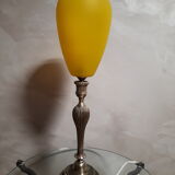 Lampe bronze abat-jour verre jaune opaque 1940 environ ,,57x15