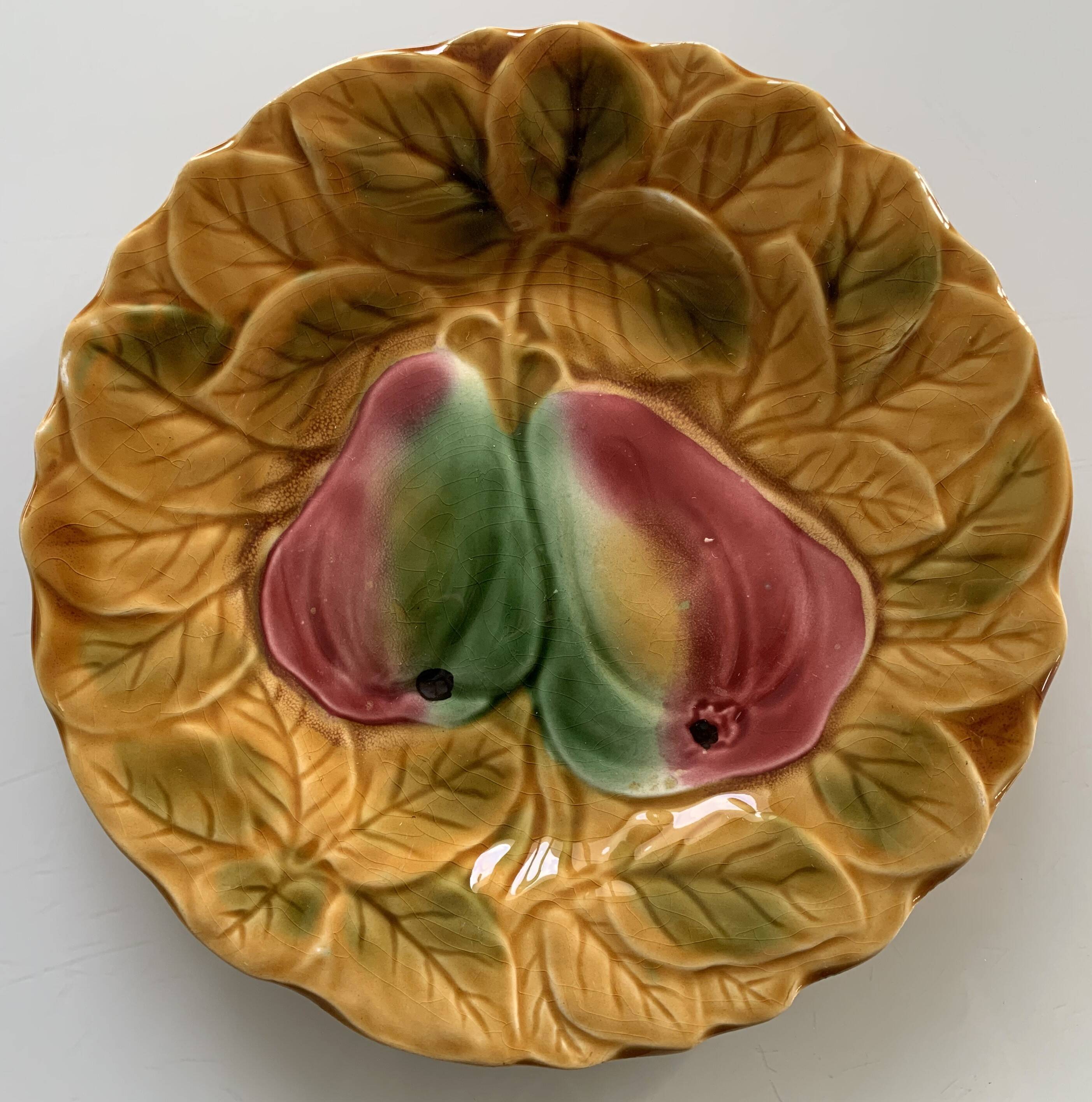 8 old Sarreguemines earthenware slip plates