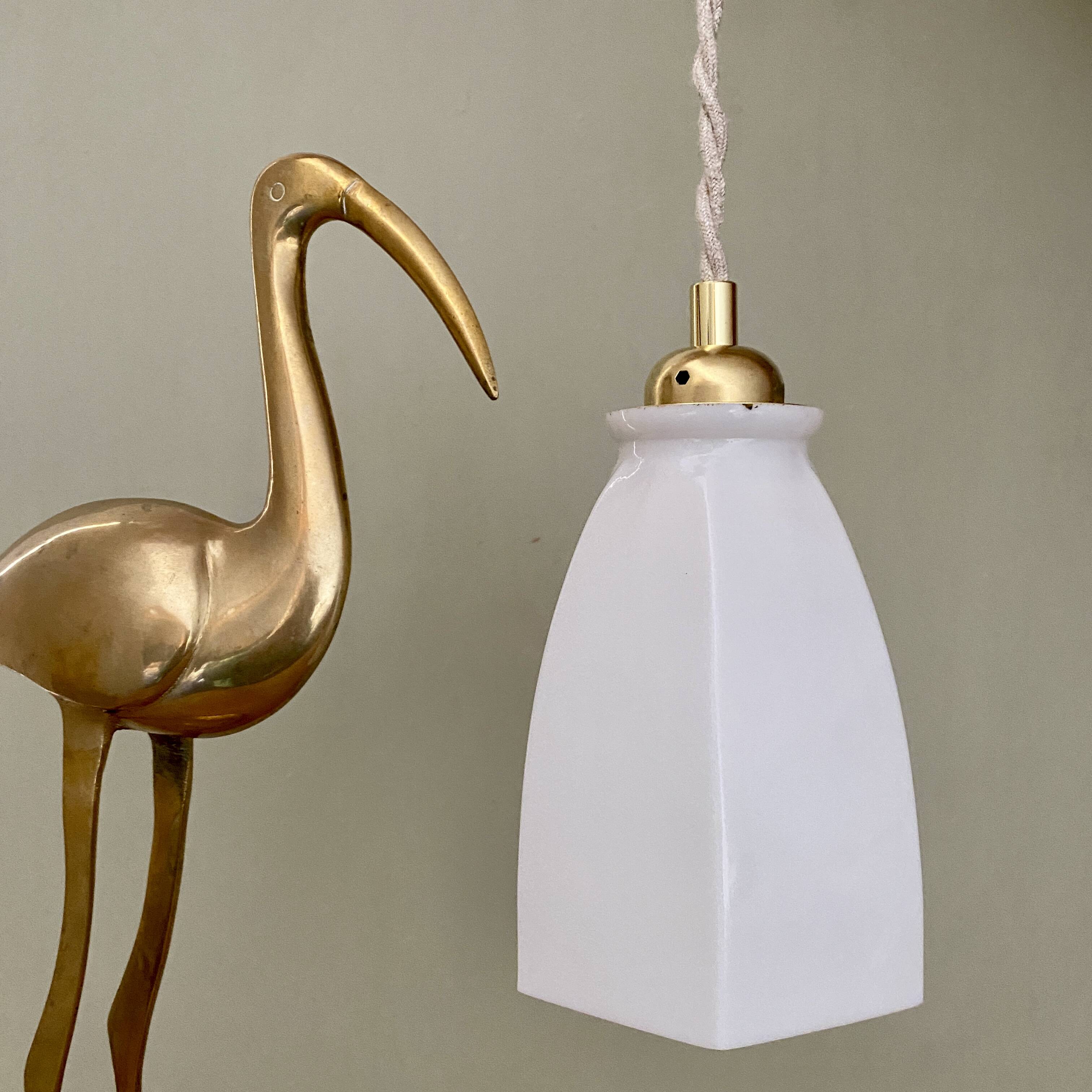 Vintage tulip pendant light in white opaline