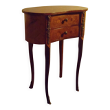 Louis XV style bedside table with varnished marquetry.