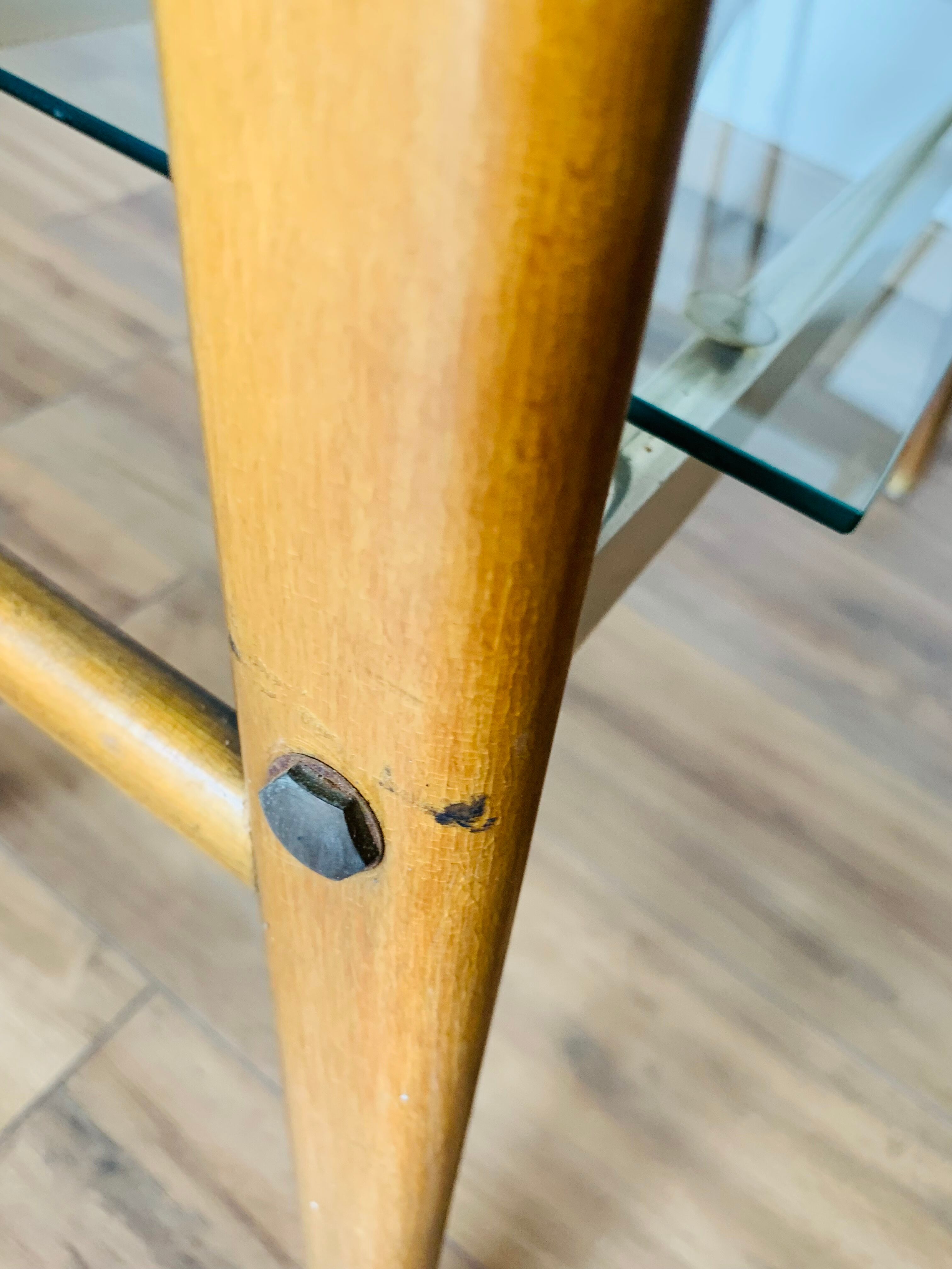 Vintage console in wood, glass and gold metal