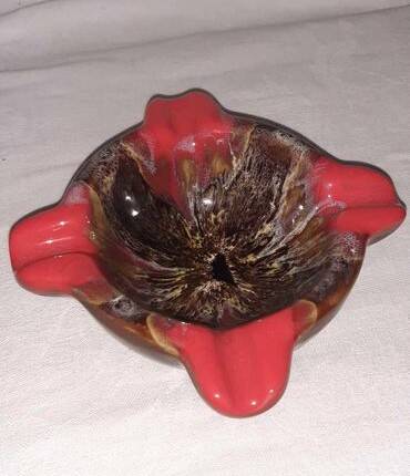 Vallauris Ashtray Signed – 1970s Ceramic – Organic Shape Red & Enamel
