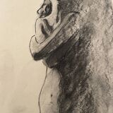 Signed charcoal painting female portrait “in the shadow“