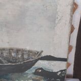 Tableau huile sur toile ancienne barque