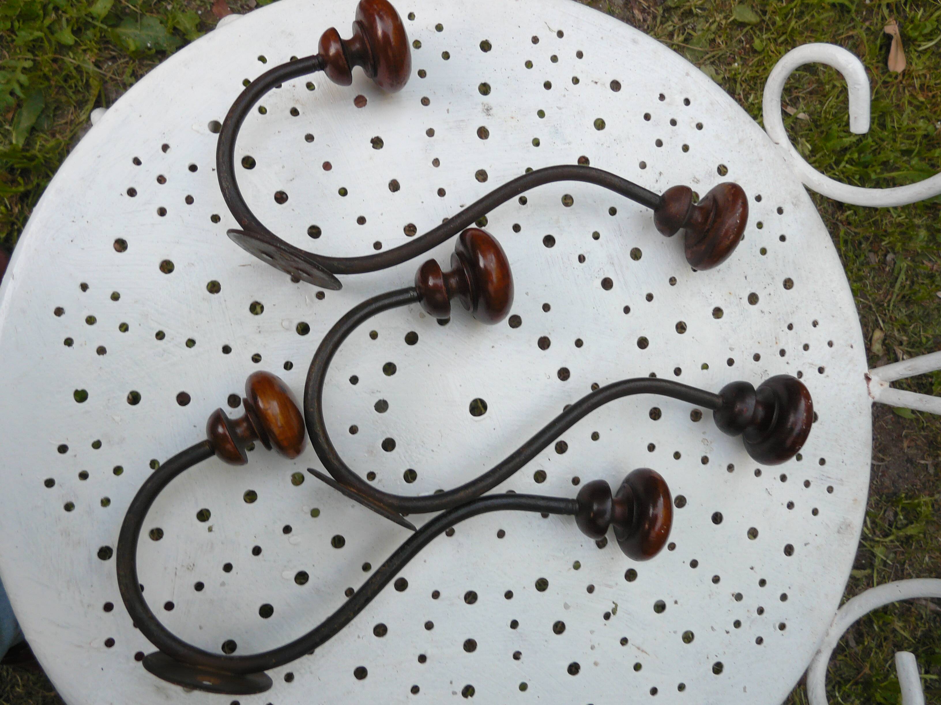 Lot de 3 porte-manteaux double patères bistrot bois et métal