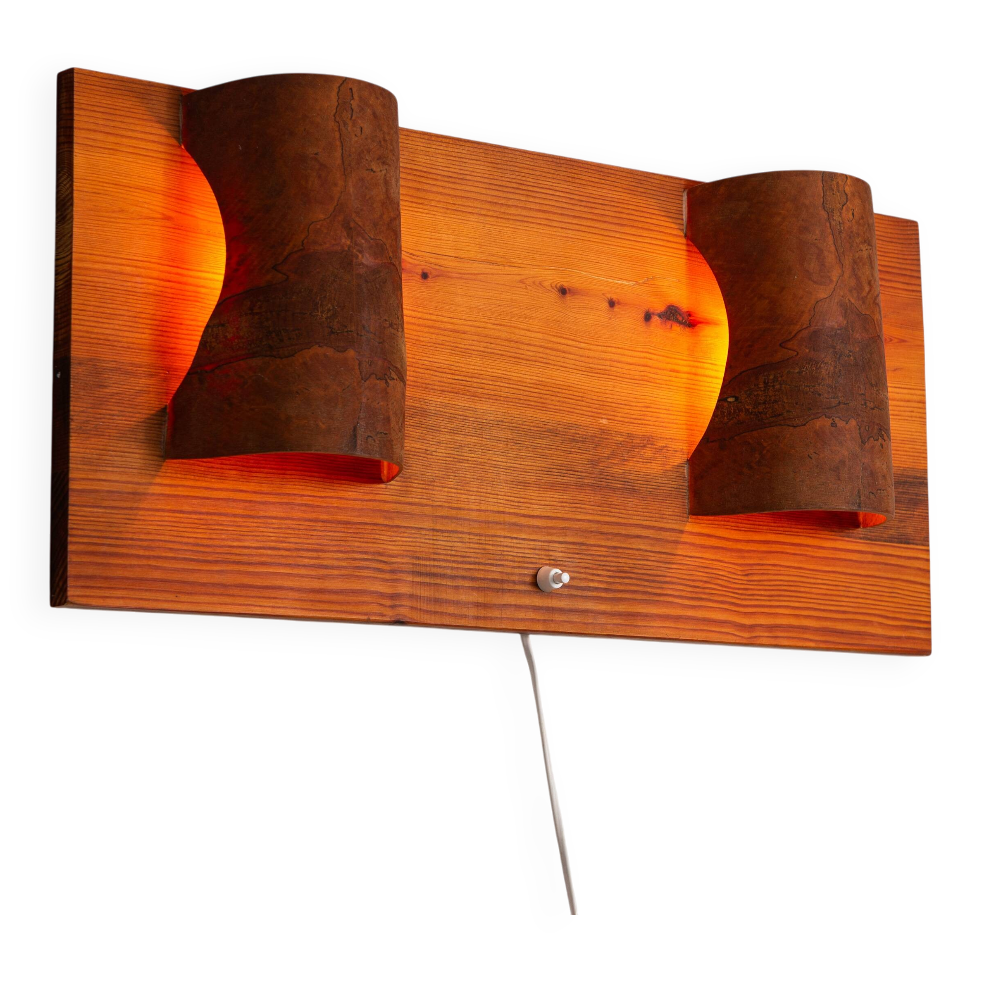 Rectangular pinewood wall lamp with bur wood veneer shades