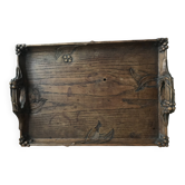 Art Nouveau tray in carved wood signed N.Faraut