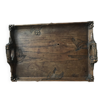Art Nouveau tray in carved wood signed N.Faraut
